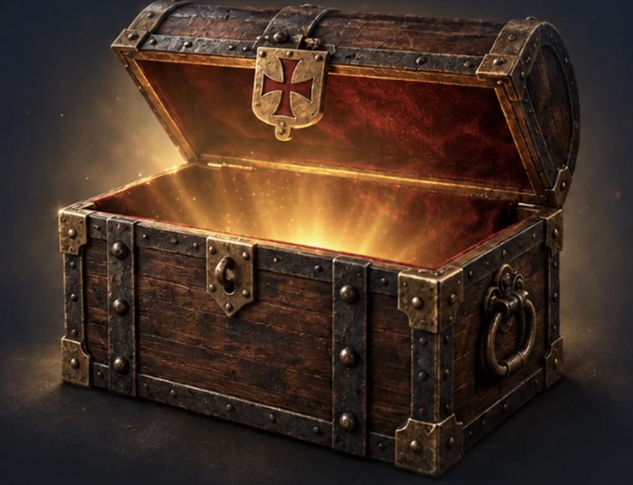 The open Templar chest glowing with golden light