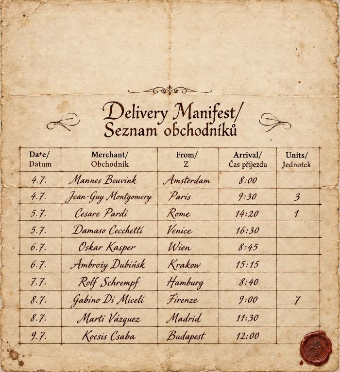 A 1600 delivery manifest